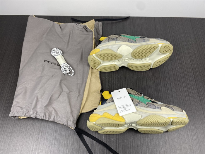 gu x balen the hacker project triple s beige green yellow 681067 umo20 9766
