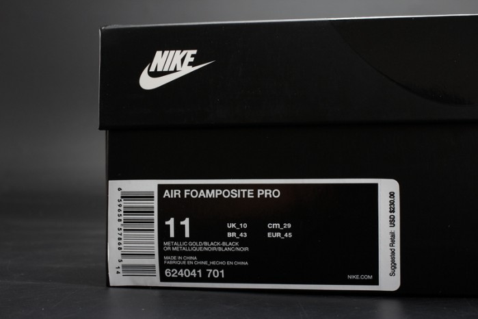 air foamposite pro “metallic gold” black mens 624041-701