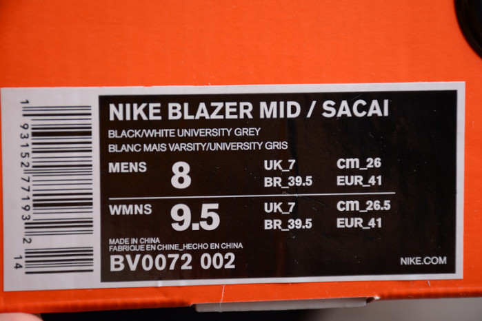 nike blazer mid sacai black grey bv0072-002