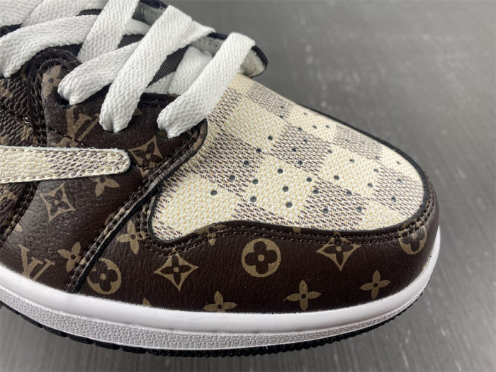 travis scott x nike air jordan 1 low og lv monogram brown damier dm7866-216