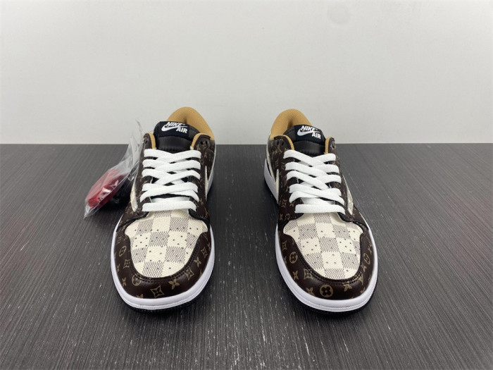 travis scott x nike air jordan 1 low og lv monogram brown damier dm7866-216