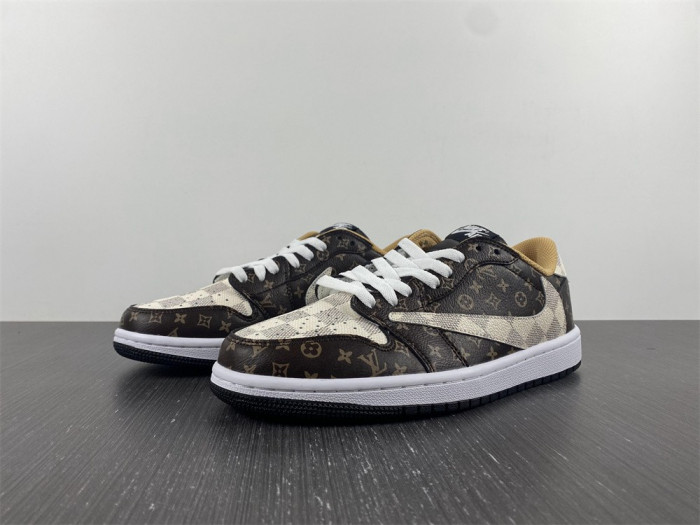 travis scott x nike air jordan 1 low og lv monogram brown damier dm7866-216